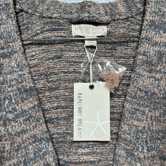 BAREFOOT DREAMS Cozy Chic Heather Pink Clay Gray Marled Tie Midi Robe NWT - Picture 8 of 13